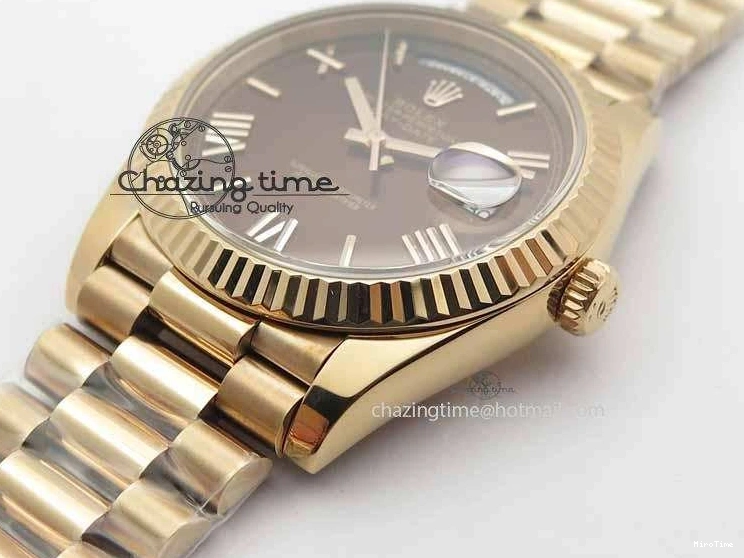 MiroTime 0318 Sophisticated Day-Date 40mm 228239 RG Noob 1:1 Best Edition Brown Roman Dial On RG President Bracelet A 3707